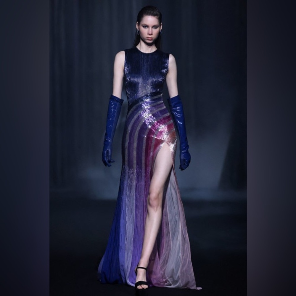 Georges Hobeika Rainbow Beaded Sleeveless Train Gown US8 $9256